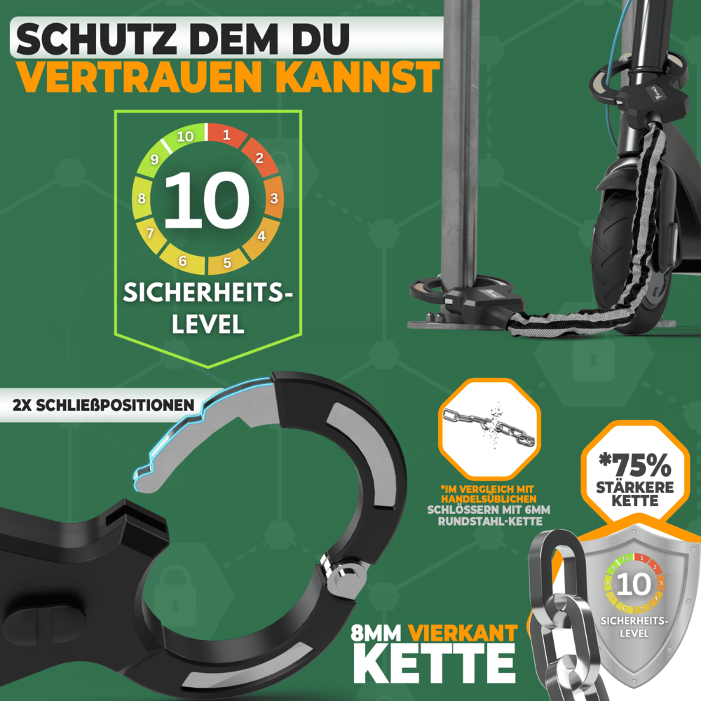 Handschellenschloss Kettenschloss für E-Scooter & Fahrrad