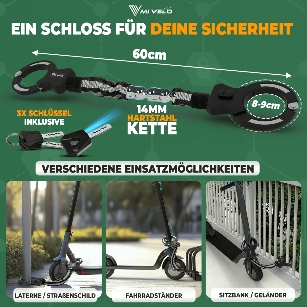 Handschellenschloss mit extra stabiler Gliederkette für E-Scooter & Fahrrad