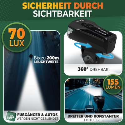 Fahrradlicht Set LED aufladbar mit 70Lux "LUMIX ONE"