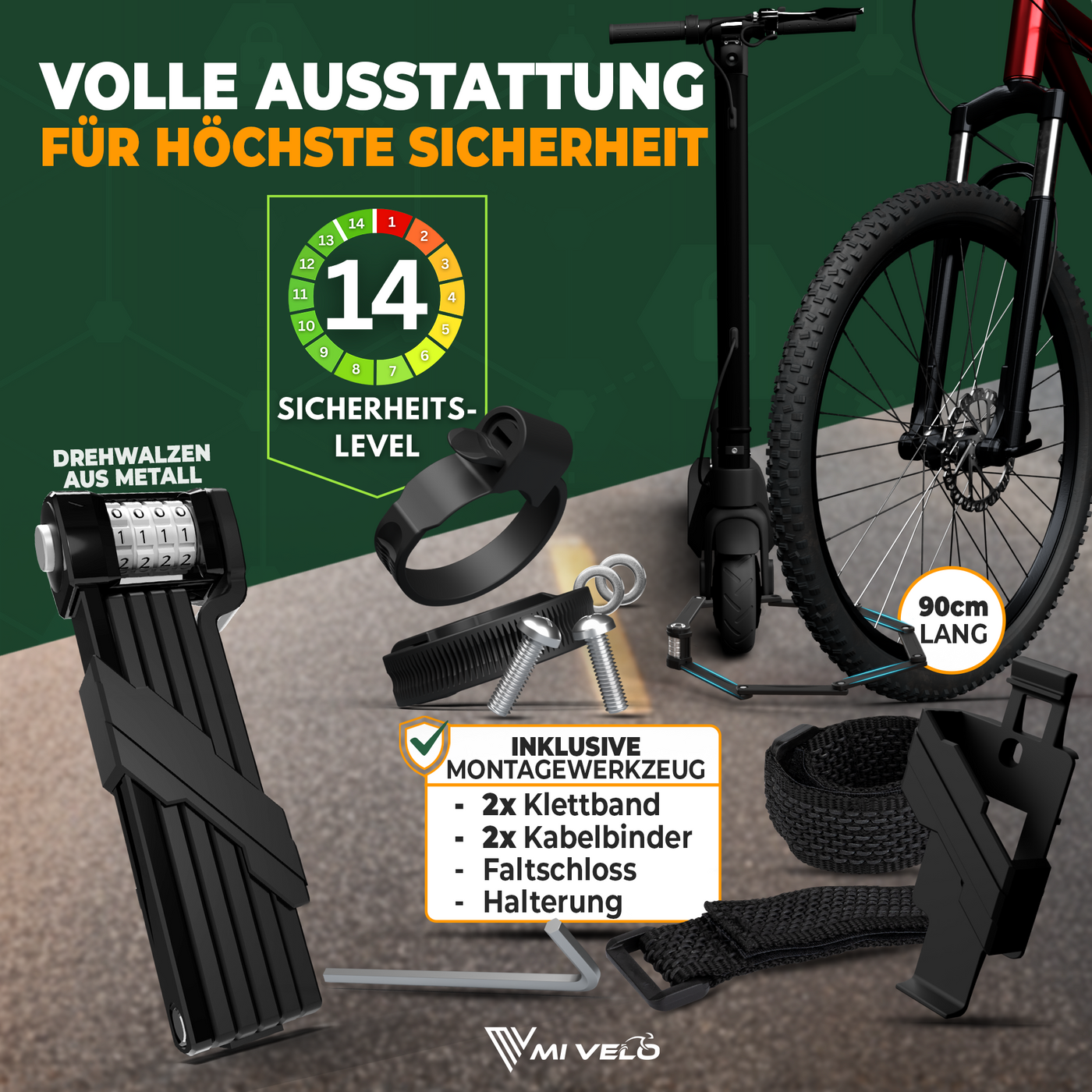 Fahrradschloss Faltschloss extrem robust mit Zahlencode 90/120cm "NEXUS"