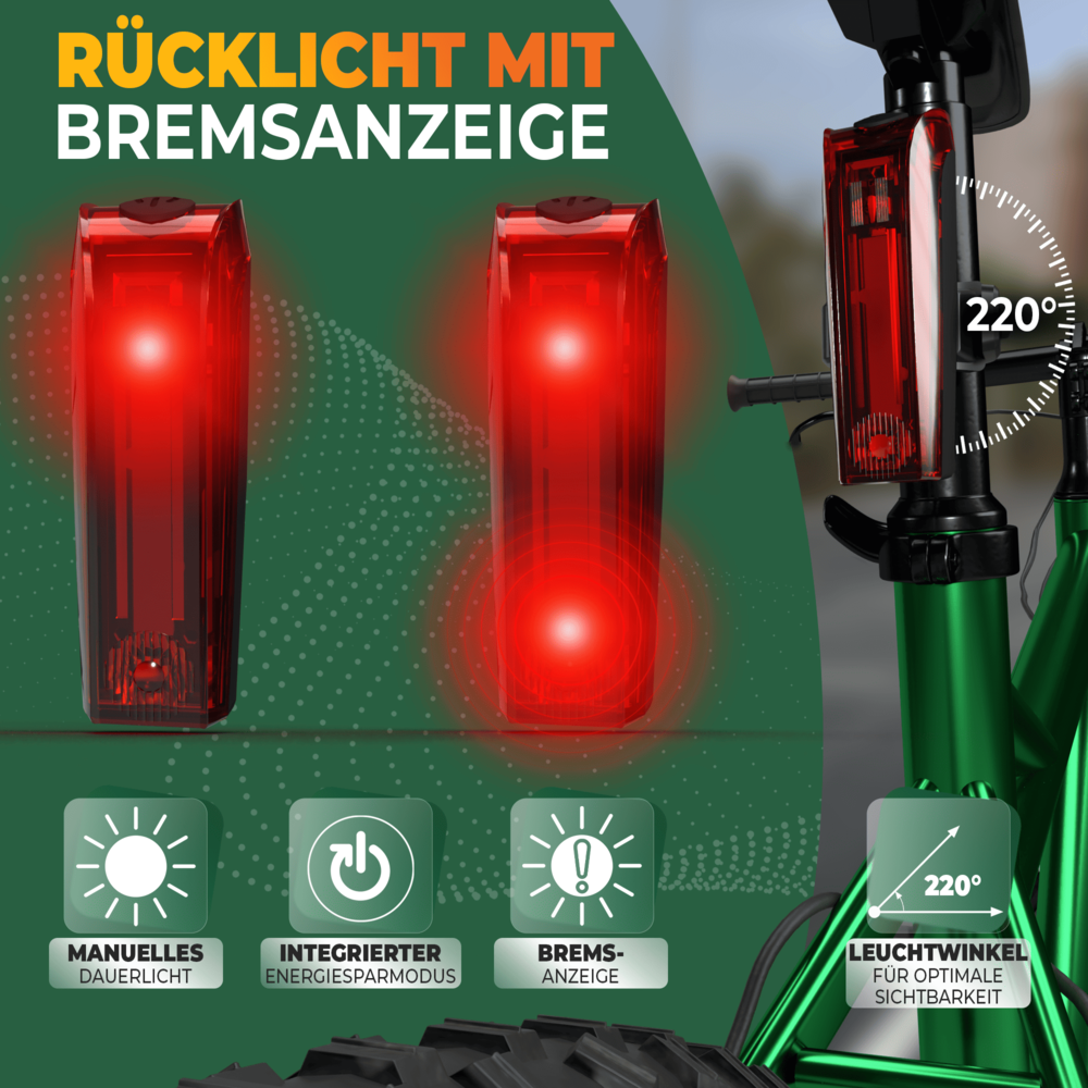 Fahrradlicht Set LED aufladbar mit Bremslicht "LUMIX PRO"