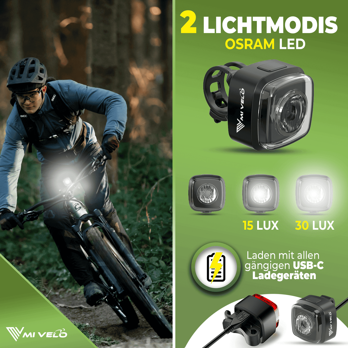 Fahrradlicht Set LED "Cube One" USB-aufladbar