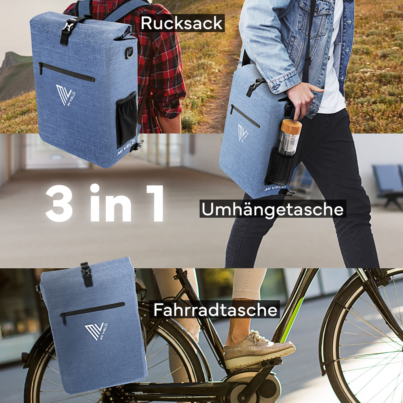 3in1 Fahrradtasche & Rucksack wasserdicht 25L "MAGNUM"