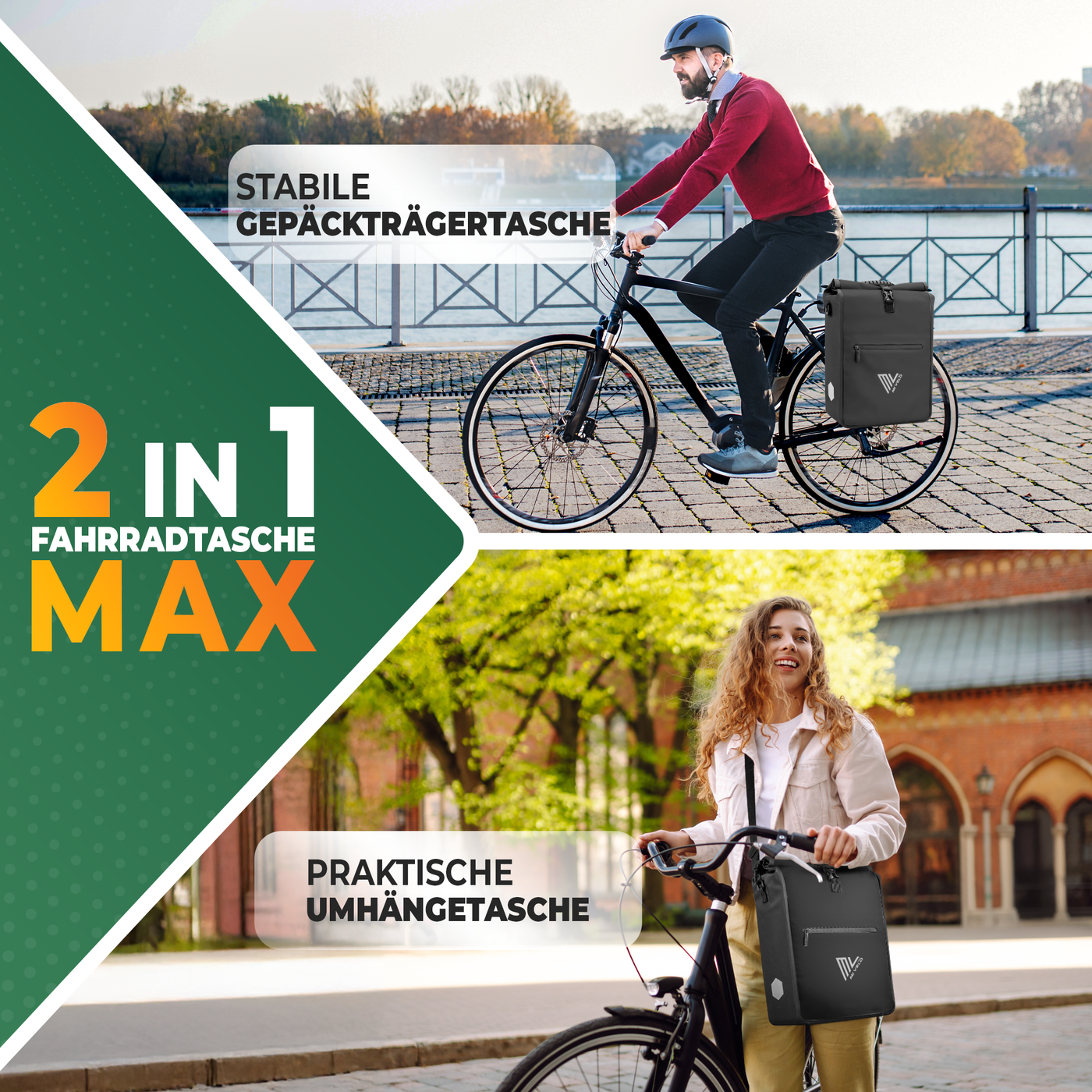 2in1 Fahrradtasche für Gepäckträger wasserdicht 22L "Max"