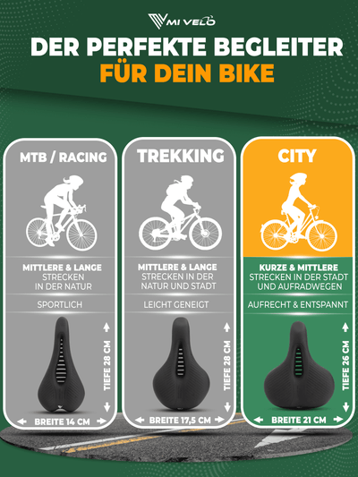 Fahrradsattel bequem & ergonomisch mit Memory-Foam 100% wasserdicht "Comfort Pro" City