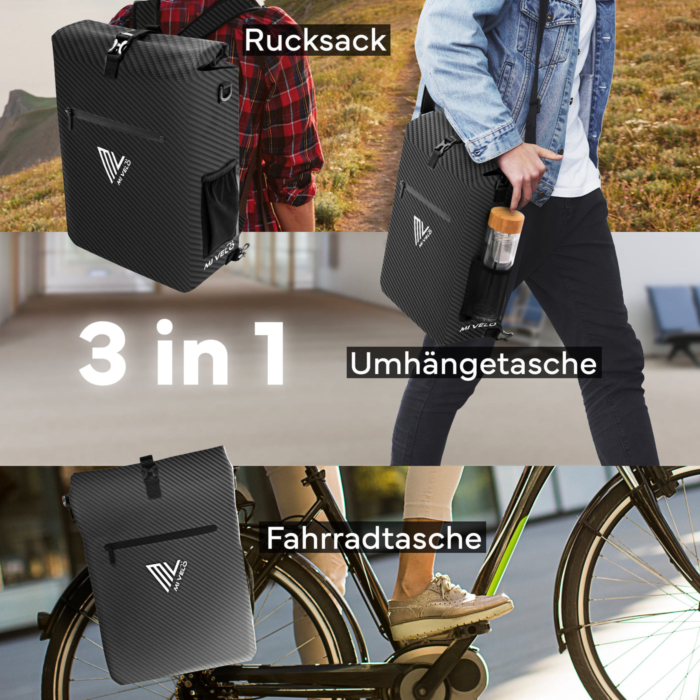 3in1 Fahrradtasche & Rucksack wasserdicht 25L "MAGNUM"