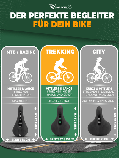 Fahrradsattel bequem & ergonomisch mit Memory-Foam 100% wasserdicht "Comfort Pro" Trekking