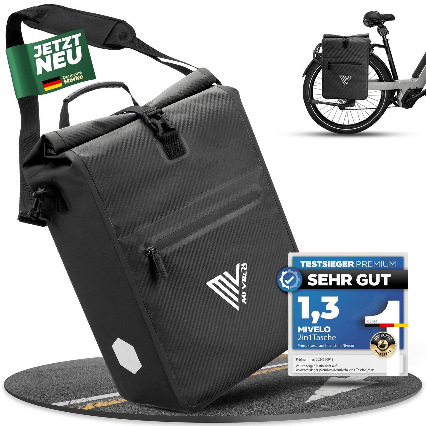 2in1 Fahrradtasche für Gepäckträger wasserdicht 22L "Max"