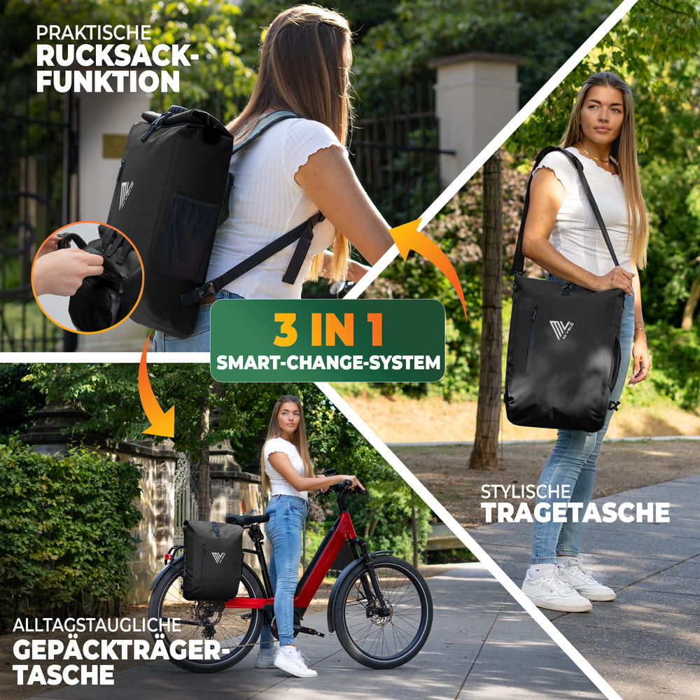 MiVelo B-Ware 3in1 Fahrradtasche Rucksack wasserdicht 20L