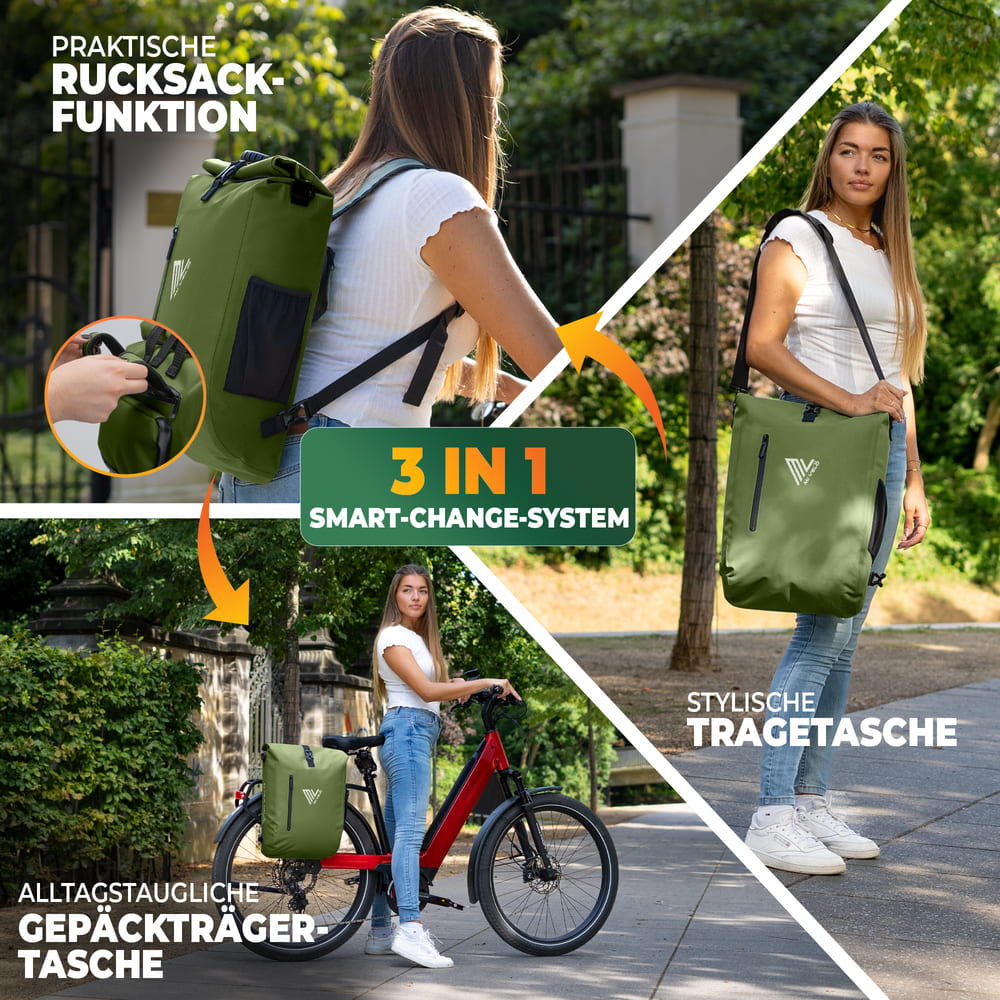 MiVelo B-Ware 3in1 Fahrradtasche Rucksack wasserdicht 20L