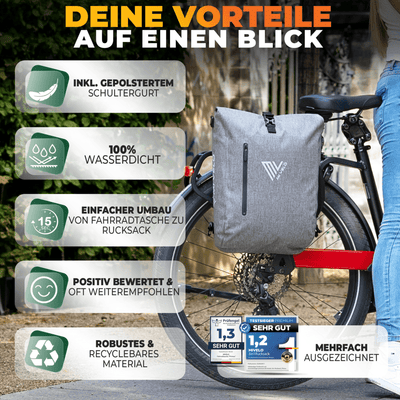 MiVelo B-Ware 3in1 Fahrradtasche Rucksack wasserdicht 20L