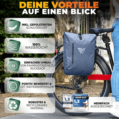 MiVelo B-Ware 3in1 Fahrradtasche Rucksack wasserdicht 20L