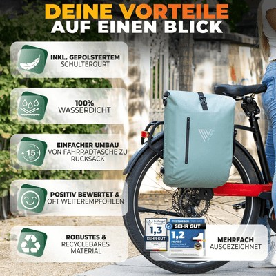 MiVelo B-Ware 3in1 Fahrradtasche Rucksack wasserdicht 20L